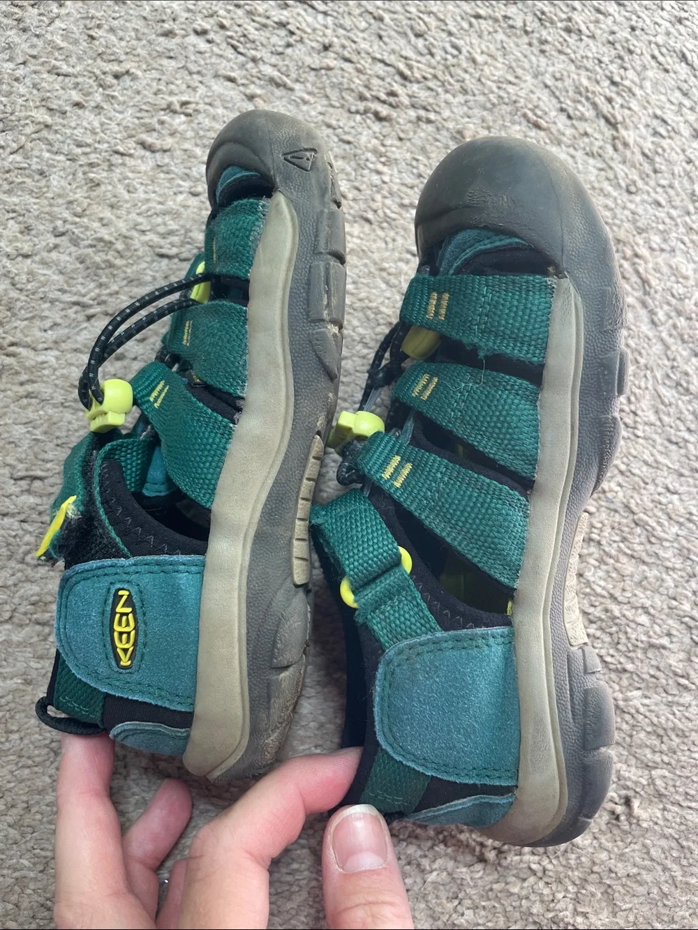 KEEN Kids Newport H2a Green Outdoor Sandals with Yellow Accents